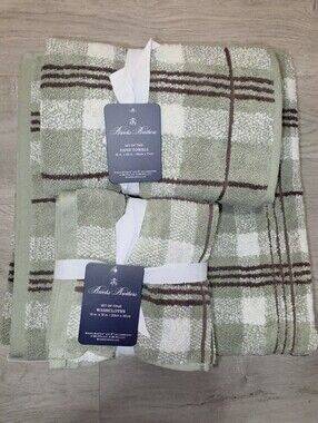 8 Pcs Brooks Brothers, 100% Cotton Sage Green Plaid Bath Towel Set